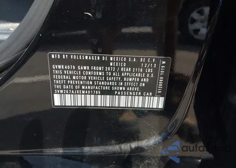 2014 Volkswagen Jetta 2.0L S из США, поврежденный, VIN 3VW2K7AJXEM401785